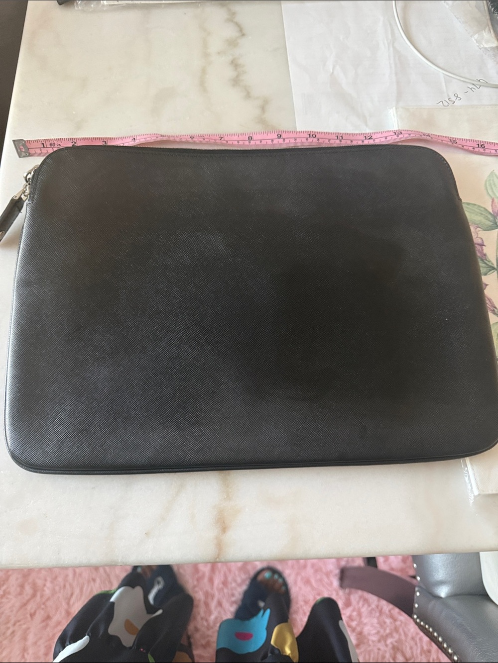 MCM Black Leather Laptop Sleeve with Silver Logo - Picture 5 of 9
